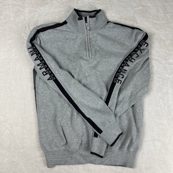 Armani Exchange 1/4 Zip Men’s Pullover Gray Sweater Spellout Medium Knit - Picture 2 of 7